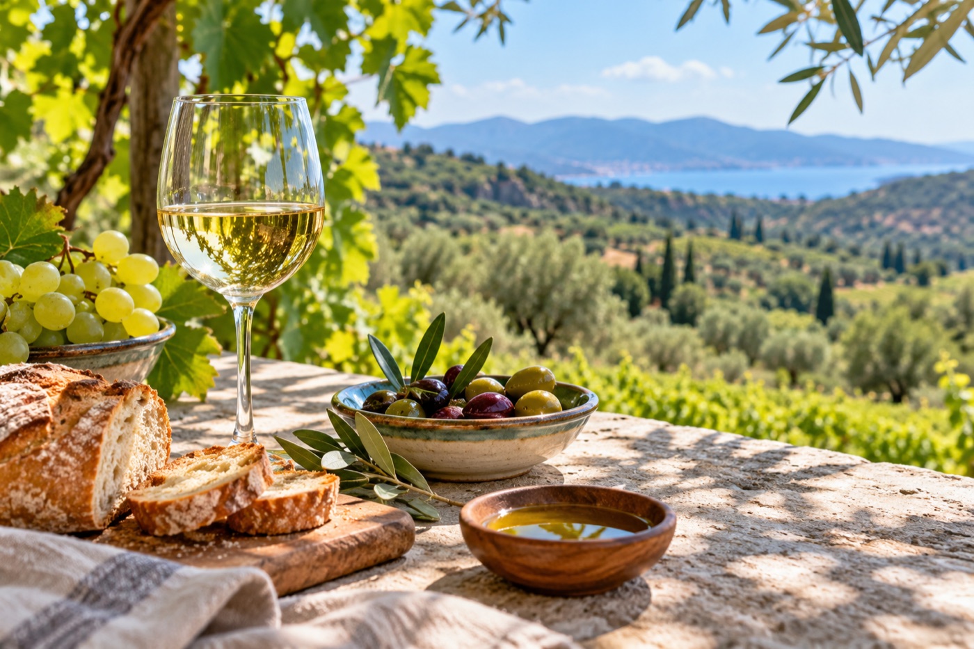 Wine and a village-style lunch: illustrative image